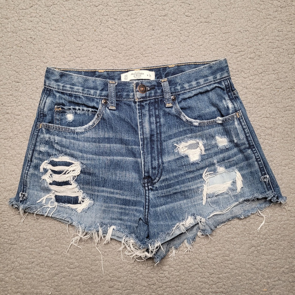 Abercrombie & Fitch Shorts 24 00 Blue Denim High Rise Distressed Cutoff Boho - Picture 1 of 5